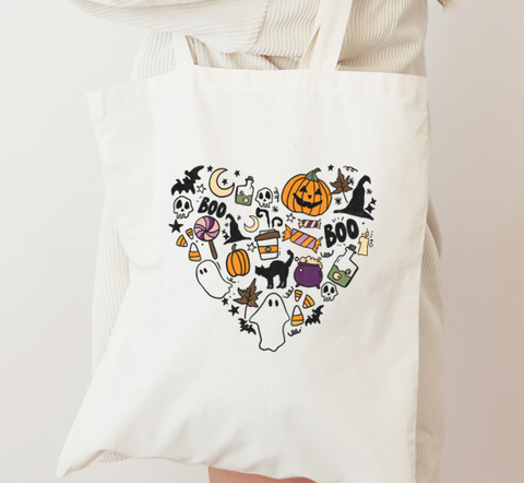 100% Cotton Heavy Tote Bag Cute Halloween Heart Design
