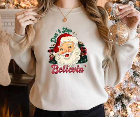 Don't Stop Believin' Vintage style Santa Sweatshirt, Christmas Jumper