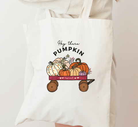 100% Cotton Heavy Tote Bag 'Hey There Pumpkin' Pumpkin Haul Design