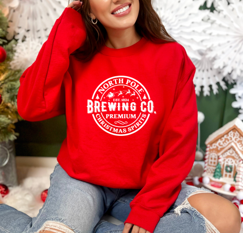 North Pole Brewing Co Christmas Unisex Sweatshirt, Christmas Jumper, Red, Green or Pink