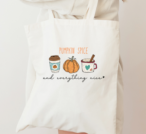 100% Cotton Heavy Tote Bag 'Pumpkin Spice and Everything Nice' Design