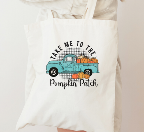 100% Cotton Heavy Tote Bag 'Take me to the Pumpkin Patch' Pumpkin Truck Design