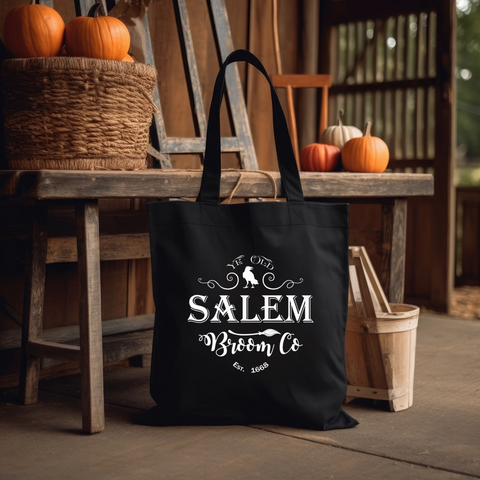 100% Cotton Heavy Duty Black Tote Bag 'Salem Broom Co' Design